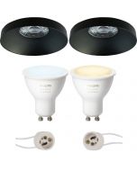 PHILIPS HUE - LED Spot Set GU10 - White Ambiance - Bluetooth - Pragmi Vrito Pro - Inbouw Rond - Mat Zwart - Ø82mm