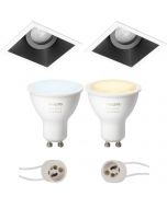 PHILIPS HUE - LED Spot Set GU10 - White Ambiance - Bluetooth - Pragmi Zano Pro - Inbouw Vierkant - Mat Zwart/Wit - Kantelbaar - 93mm