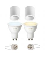 PHILIPS HUE - Opbouwspot Set GU10 - White Ambiance - Bluetooth - Pragmi Cliron Pro - Opbouw Rond - Mat Wit - Verdiept - Ø90mm