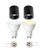 PHILIPS HUE - Opbouwspot Set GU10 - White Ambiance - Bluetooth - Pragmi Cliron Pro - Opbouw Rond - Mat Zwart - Verdiept - Ø90mm