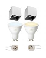 PHILIPS HUE - Opbouwspot Set GU10 - White Ambiance - Bluetooth - Pragmi Cliron Pro - Opbouw Vierkant - Mat Wit/Zwart - Verdiept - 90mm