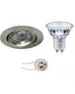 PHILIPS - LED Spot Set - MASTER 927 36D VLE - Pragmi Aerony Pro - GU10 Fitting - DimTone Dimbaar - Inbouw Rond - Mat Nikkel - 3.7W - Warm Wit 2200K-2700K - Kantelbaar - Ø82mm