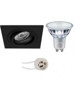 PHILIPS - LED Spot Set - MASTER 927 36D VLE - Pragmi Borny Pro - GU10 Fitting - DimTone Dimbaar - Inbouw Vierkant - Mat Zwart - 3.7W - Warm Wit 2200K-2700K - Kantelbaar - 92mm