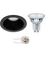 PHILIPS - LED Spot Set - MASTER 927 36D VLE - Pragmi Minko Pro - GU10 Fitting - DimTone Dimbaar - Inbouw Rond - Mat Zwart - 3.7W - Warm Wit 2200K-2700K - Verdiept - Ø90mm