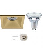 LED Spot Set - Pragmi Pollon Pro - GU10 Fassung - Einbau Quadrat - Matt Gold - Vertieft - 82mm - Philips - MASTER 927 36D VLE - 3.7W - Warmweiß 2200K-2700K - DimTone dimmbar