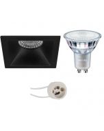 PHILIPS - LED Spot Set - MASTER 927 36D VLE - Pragmi Pollon Pro - GU10 Fitting - DimTone Dimbaar - Inbouw Vierkant - Mat Zwart - 3.7W - Warm Wit 2200K-2700K - Verdiept - 82mm