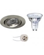 PHILIPS - LED Spot Set - SceneSwitch 827 36D - Pragmi Aerony Pro - GU10 Fitting - Dimbaar - Inbouw Rond - Mat Nikkel - 1.5W-5W - Warm Wit 2200K-2700K - Kantelbaar - Ø82mm