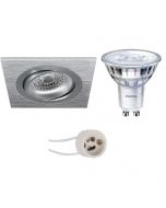 PHILIPS - LED Spot Set - SceneSwitch 827 36D - Pragmi Borny Pro - GU10 Fitting - Dimbaar - Inbouw Vierkant - Mat Zilver - 1.5W-5W - Warm Wit 2200K-2700K - Kantelbaar - 92mm