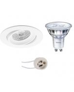 PHILIPS - LED Spot Set - SceneSwitch 827 36D - Pragmi Delton Pro - GU10 Fitting - Dimbaar - Inbouw Rond - Mat Wit - 1.5W-5W - Warm Wit 2200K-2700K - Kantelbaar - Ø82mm