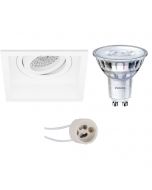 PHILIPS - LED Spot Set - SceneSwitch 827 36D - Pragmi Domy Pro - GU10 Fitting - Dimbaar - Inbouw Vierkant - Mat Wit - 1.5W-5W - Warm Wit 2200K-2700K - Verdiept - Kantelbaar - 105mm