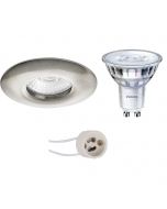 PHILIPS - LED Spot Set - SceneSwitch 827 36D - Pragmi Luno Pro - Waterdicht IP65 - GU10 Fitting - Dimbaar - Inbouw Rond - Mat Nikkel - 1.5W-5W - Warm Wit 2200K-2700K - Ø82mm