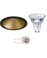 PHILIPS - LED Spot Set - SceneSwitch 827 36D - Pragmi Pollon Pro - GU10 Fitting - Dimbaar - Inbouw Rond - Mat Zwart/Goud - 1.5W-5W - Warm Wit 2200K-2700K - Verdiept - Ø82mm