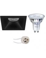 PHILIPS - LED Spot Set - SceneSwitch 827 36D - Pragmi Pollon Pro - GU10 Fitting - Dimbaar - Inbouw Vierkant - Mat Zwart - 1.5W-5W - Warm Wit 2200K-2700K - Verdiept - 82mm