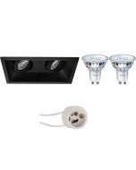 PHILIPS - LED Spot Set - SceneSwitch 827 36D - Pragmi Zano Pro - GU10 Fitting - Dimbaar - Inbouw Rechthoek Dubbel - Mat Zwart - 1.5W-5W - Warm Wit 2200K-2700K - Kantelbaar - 185x93mm