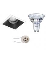 PHILIPS - LED Spot Set - SceneSwitch 827 36D - Pragmi Zano Pro - GU10 Fitting - Dimbaar - Inbouw Vierkant - Mat Zwart/Wit - 1.5W-5W - Warm Wit 2200K-2700K - Kantelbaar - 93mm