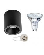 PHILIPS - Opbouwspot Set - SceneSwitch 827 36D - Pragmi Cliron Pro - GU10 Fitting - Dimbaar - Opbouw Rond - Mat Zwart - 1.5W-5W - Warm Wit 2200K-2700K - Verdiept - Ø90mm