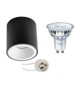 PHILIPS - Opbouwspot Set - SceneSwitch 827 36D - Pragmi Cliron Pro - GU10 Fitting - Dimbaar - Opbouw Rond - Mat Zwart/Wit - 1.5W-5W - Warm Wit 2200K-2700K - Verdiept - Ø90mm