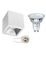 PHILIPS - Opbouwspot Set - SceneSwitch 827 36D - Pragmi Cliron Pro - GU10 Fitting - Dimbaar - Opbouw Vierkant - Mat Wit/Zilver - 1.5W-5W - Warm Wit 2200K-2700K - Verdiept - 90mm