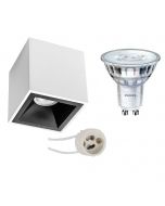 PHILIPS - Opbouwspot Set - SceneSwitch 827 36D - Pragmi Cliron Pro - GU10 Fitting - Dimbaar - Opbouw Vierkant - Mat Wit/Zwart - 1.5W-5W - Warm Wit 2200K-2700K - Verdiept - 90mm