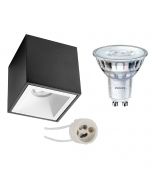 PHILIPS - Opbouwspot Set - SceneSwitch 827 36D - Pragmi Cliron Pro - GU10 Fitting - Dimbaar - Opbouw Vierkant - Mat Zwart/Wit - 1.5W-5W - Warm Wit 2200K-2700K - Verdiept - 90mm