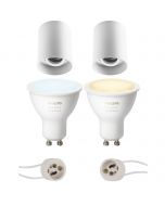 PHILIPS HUE - Opbouwspot Set GU10 - White Ambiance - Bluetooth - Pragmi Luxina Pro - Opbouw Rond - Mat Wit - Verdiept - Kantelbaar - Ø90mm