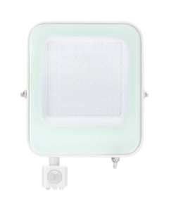 LED Bouwlamp 100 Watt met sensor - LED Schijnwerper - Aigi Sunny - Natuurlijk Wit 4000K - Waterdicht IP65 - Mat Zwart - Aluminium