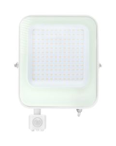 LED Bouwlamp 100 Watt met sensor - LED Schijnwerper - Aigi Sunny - Natuurlijk Wit 4000K - Waterdicht IP65 - Mat Zwart - Aluminium