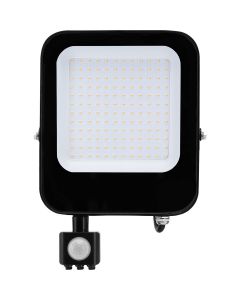 LED Bouwlamp 100 Watt met sensor - LED Schijnwerper - Aigi Sunny - Natuurlijk Wit 4000K - Waterdicht IP65 - Mat Zwart - Aluminium