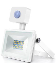 LED Bouwlamp 20 Watt met sensor - LED Schijnwerper - Aigi Sunny - Natuurlijk Wit 4000K - Waterdicht IP65 - Mat Zwart - Aluminium