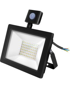 LED Bouwlamp 30 Watt met Sensor - LED Schijnwerper - Aigi Stado - Natuurlijk Wit 4000K - Waterdicht IP65 - Mat Zwart - Aluminium