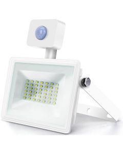 LED Bouwlamp 30 Watt met sensor - LED Schijnwerper - Aigi Sunny - Natuurlijk Wit 4000K - Waterdicht IP65 - Mat Zwart - Aluminium