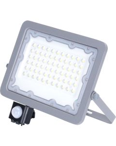 LED Bouwlamp met Sensor - Aigi Zuino - 50 Watt - Helder/Koud Wit 6500K - Waterdicht IP65 - Kantelbaar - Mat Grijs - Aluminium