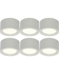 LED Downlight 6 Pack - Opbouw Rond Hoog 10W - Natuurlijk Wit 4200K - Mat Wit Aluminium - Ø140mm