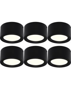 LED Downlight 6 Pack - Opbouw Rond Hoog 10W - Natuurlijk Wit 4200K - Mat Zwart Aluminium - Ø140mm