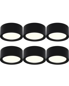 LED Downlight 6 Pack - Opbouw Rond Hoog 15W - Natuurlijk Wit 4200K - Mat Zwart Aluminium - Ø180mm