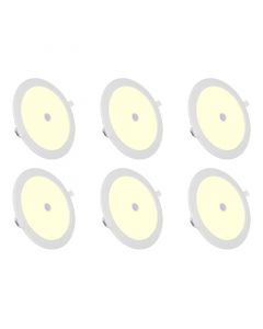 LED Downlight Slim 6 Pack - Aigi - PIR Bewegingssensor 360° - Inbouw Rond 24W - Warm Wit 3000K - Mat Wit - Ø240mm - Ø225mm