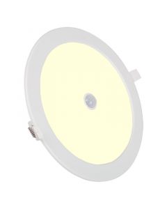 LED Downlight Slim - Aigi - PIR Bewegingssensor - Inbouw Rond 24W - Warm Wit 3000K - Mat Wit Aluminium - Ø240mm