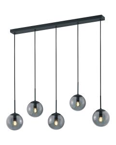 LED Hanglamp - Trion Balina - E14 Fitting - 5-lichts - Rechthoek - Mat Zwart - Aluminium