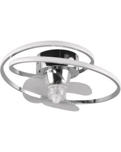 LED Plafondlamp met Ventilator - Plafondventilator - Trion Haron - 40W - Rond - Mat Chroom - Kunststof 