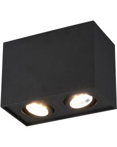 LED Plafondspot - Trion Bisqy - GU10 Fitting - 2-lichts - Rechthoek - Mat Zwart - Aluminium