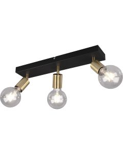 LED Plafondspot - Trion Zuncka - E27 Fitting - 3-lichts - Rechthoek - Mat Zwart/Goud - Aluminium