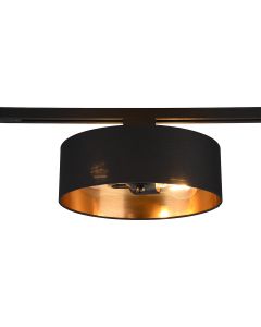 LED Railverlichting - Plafondlamp - Plafondverlichting - Trion Dual Hostons - 2 Fase - E27 Fitting - Rond - Mat Zwart/Goud - Textiel