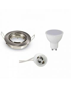 LED Spot Set BSE GU10 Rond Inbouw 4W 3000K Warm Wit Aluminium Mat Chroom Armatuur/Frame Kantelbaar 82mm