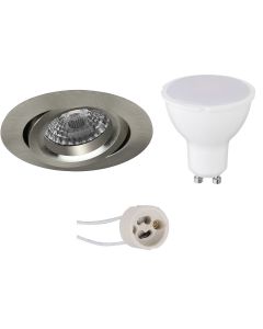 LED Spot Set - Pragmi Aerony Pro - GU10 Fitting - Inbouw Rond - Mat Nikkel - 4W - Warm Wit 3000K - Kantelbaar - Ø82mm