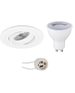 LED Spot Set - Pragmi Alpin Pro - GU10 Fitting - Dimbaar - Inbouw Rond - Mat Wit - 6W - Warm Wit 3000K - Kantelbaar Ø92mm