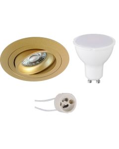 LED Spot Set - Pragmi Alpin Pro - GU10 Fitting - Inbouw Rond - Mat Goud - 4W - Warm Wit 3000K - Kantelbaar - Ø92mm