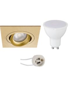 LED Spot Set - Pragmi Borny Pro - GU10 Fitting - Inbouw Vierkant - Mat Goud - 4W - Warm Wit 3000K - Kantelbaar - 92mm