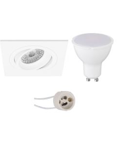 LED Spot Set - Pragmi Borny Pro - GU10 Fitting - Inbouw Vierkant - Mat Wit - 4W - Warm Wit 3000K - Kantelbaar - 92mm