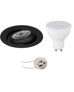 LED Spot Set - Pragmi Delton Pro - GU10 Fitting - Inbouw Rond - Mat Zwart - 4W - Warm Wit 3000K - Kantelbaar - Ø82mm