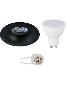 LED Spot Set - Pragmi Nora Pro - GU10 Fitting - Inbouw Rond - Mat Zwart - 4W - Warm Wit 3000K - Ø82mm